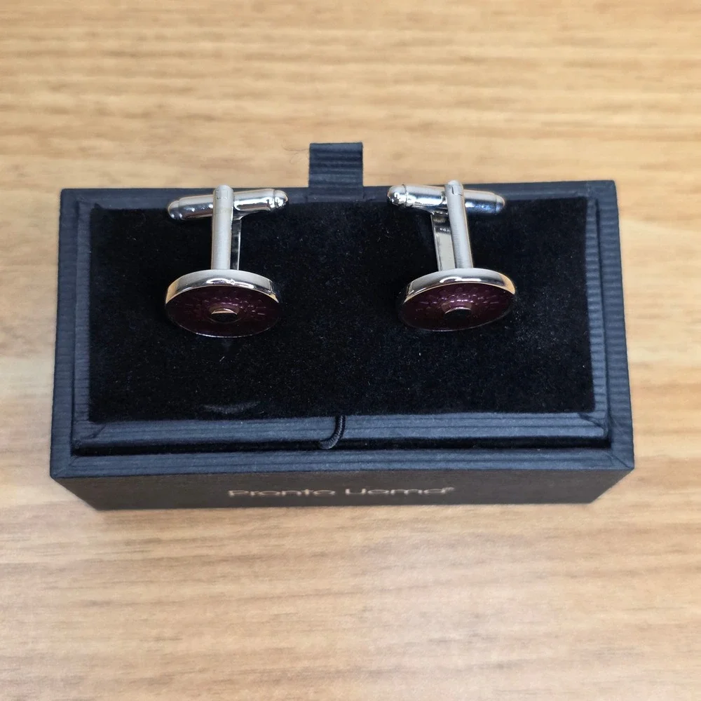 Pronto Uomo‎ Cufflinks Mens OS Purple Good Silver Tone Round Enamel Sunburst Box